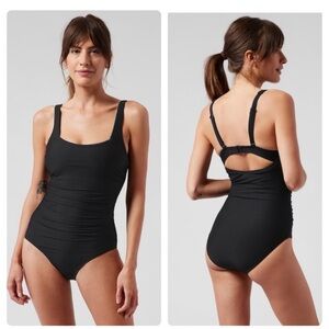 Athleta Black Ruched One Piece Swimsuit